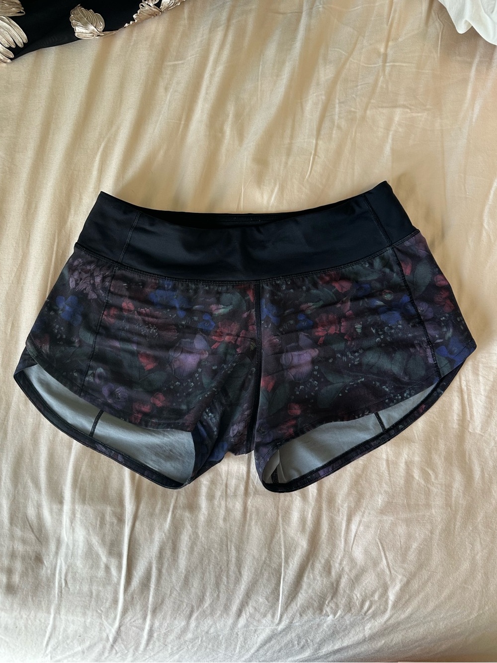 lululemon athletica Black Floral-Print Running Shorts